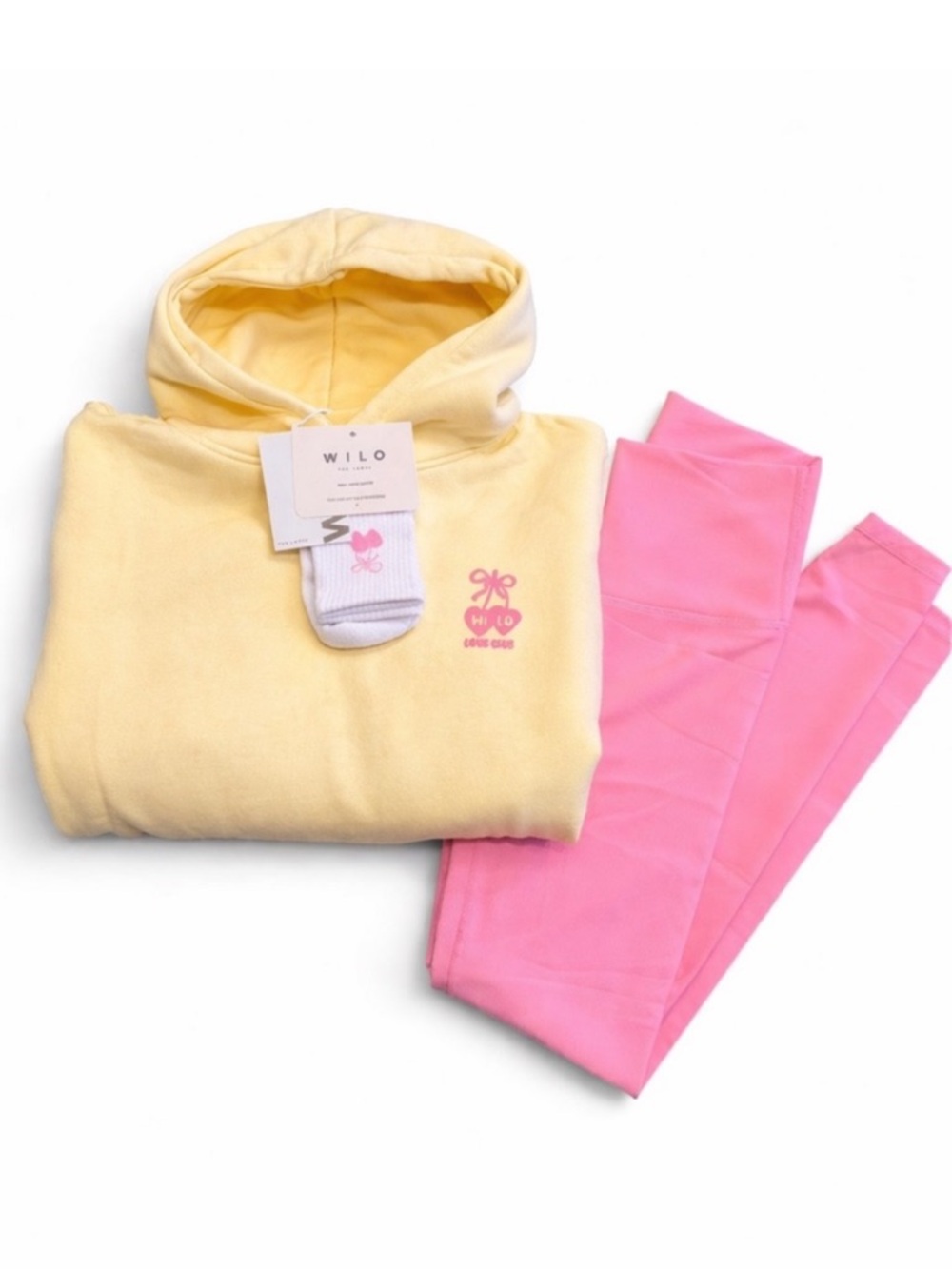 Wilo The Label Love Club Hoodie, Leggings and Sock Set Yellow Pink S NWT